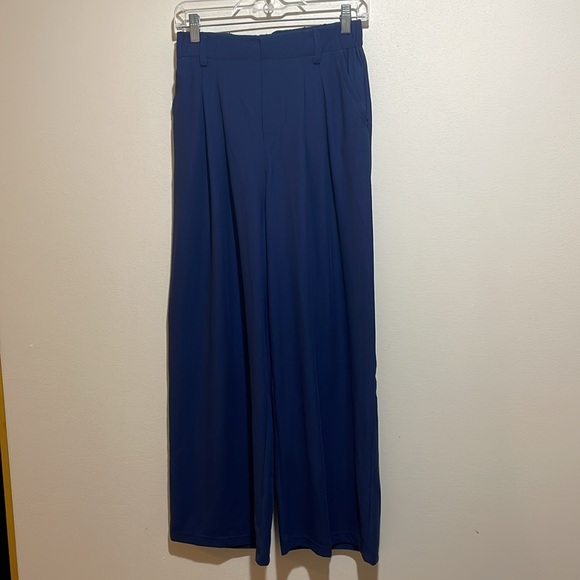 NEW Halara Flex High Waist Wide Leg Waffle Work Pants Navy Blue Small Petite - Picture 7 of 14